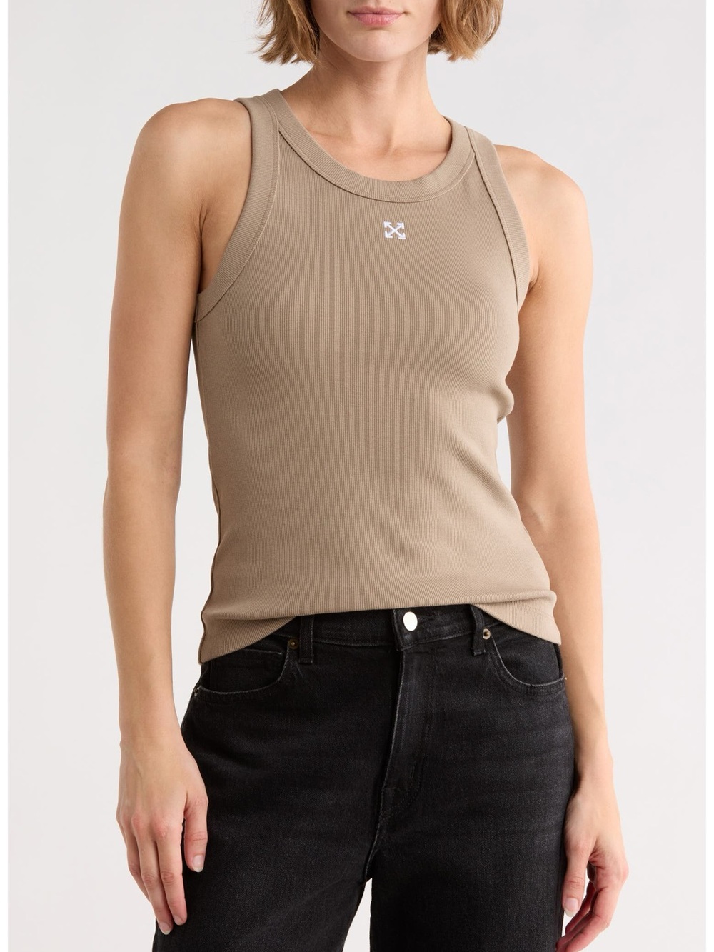 Off-White designer Fitted Ribbed Crop Tank in white color size Medium NWT
